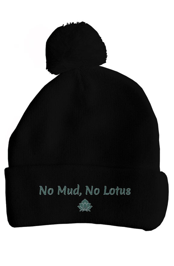 No Mud, No Lotus Embroidered Pom Pom Beanie