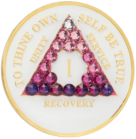 AA Bling Medallion Glow in the Dark with Pink Triangle Transition Crystals 1-55 Years