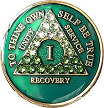 AA Bling Medallion Green with Transition Triangle Crystals 1-55 Years
