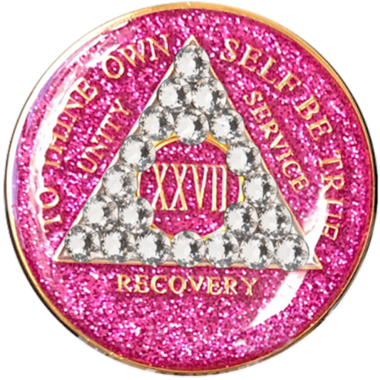 AA Bling Medallion Glitter Pink with Triangle White Crystals 1-55 Years