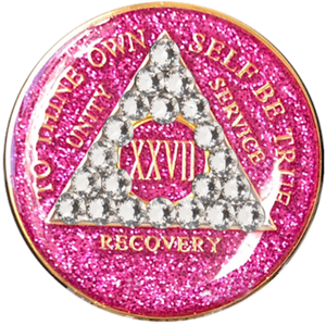 AA Bling Medallion Glitter Pink with Triangle White Crystals 1-55 Years