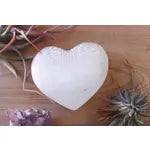 Heart Etched Selenite Palm Stone