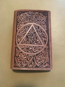 Leather AA Big Book Cover Floral Tooled with Circle Triangle