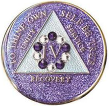 AA Bling Medallion Glitter Lavender with Circle White/Purple Crystals 1-55 Years