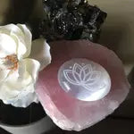 Lotus Etched Selenite Meditation Palm Stone (Regular Size 2.5")