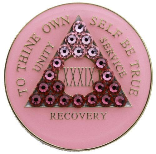 AA Bling Medallion Pink with Triangle Transition Crystals 1-50 Years