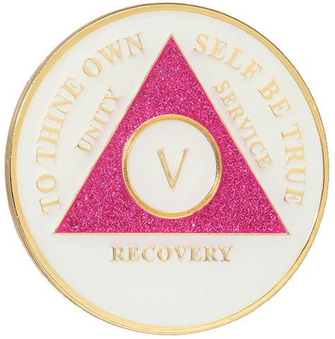AA Tri Color Medallion GLOW in the Dark Pink Glitter 1-50 Years