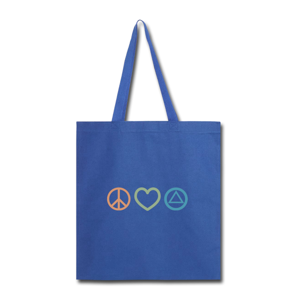 Peace Love & AA Tote Bag - royal blue