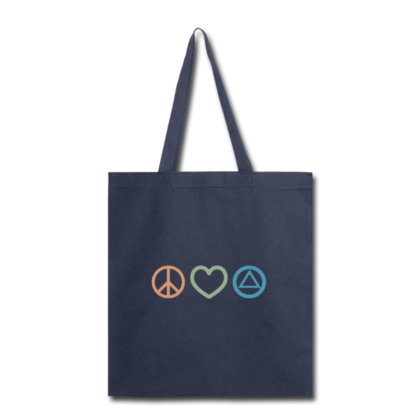 Peace Love & AA Tote Bag - navy