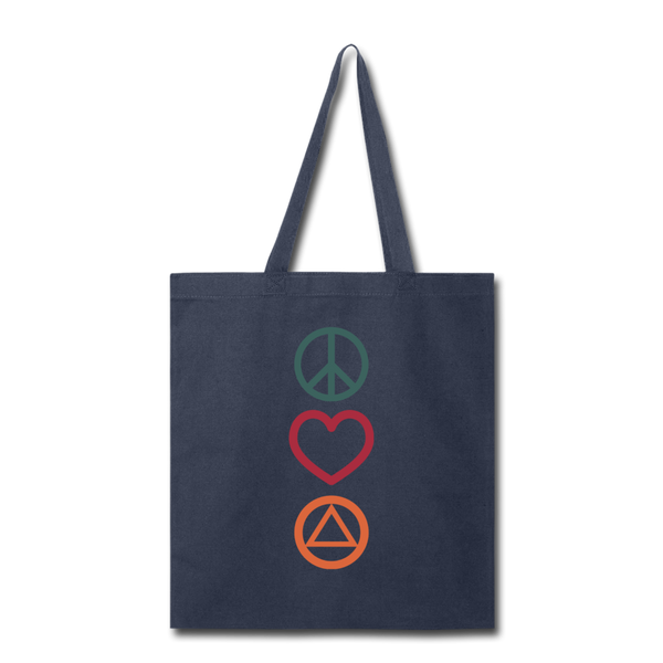 Peace Love & AA Tote Bag GRO Design - navy