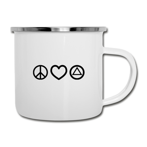 Peace Love & AA Camper Mug Black Design - white