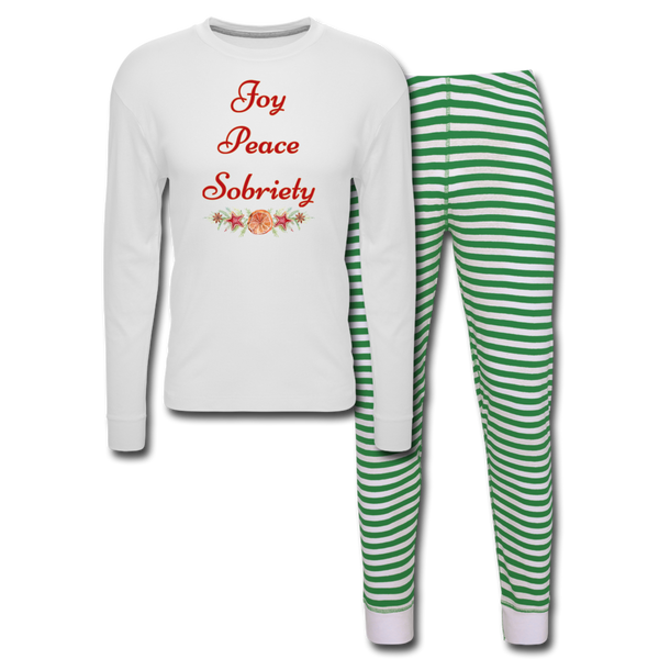 Joy Peace Sobriety Unisex Pajama Set - white/green stripe