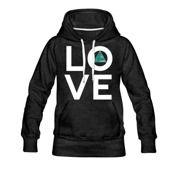 Love Circle with Teal Triangle Hoodie - charcoal gray