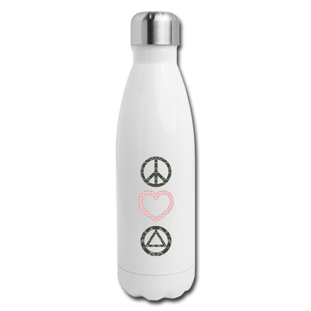 Peace, Love, & AA Insulated Stainless Steel Water Bottle - white