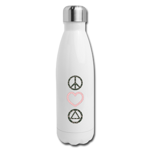 Peace, Love, & AA Insulated Stainless Steel Water Bottle - white