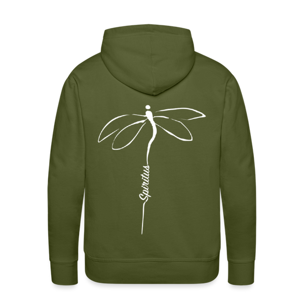 Spiritus Retreat Hoodie Logo on Front, Dragonfly on Back - olive green