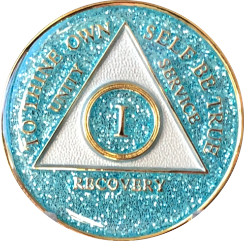 AA Tri Color Medallion Glitter Turquoise 1-50 Years