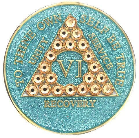 AA Bling Medallion Glitter Turquoise with Triangle Gold Crystals 1-55 Years